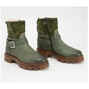 Miz Mooz Bonney Fur Lined Boots Forrest Green Leather Size 8.5/9 US 39 EU NWOB